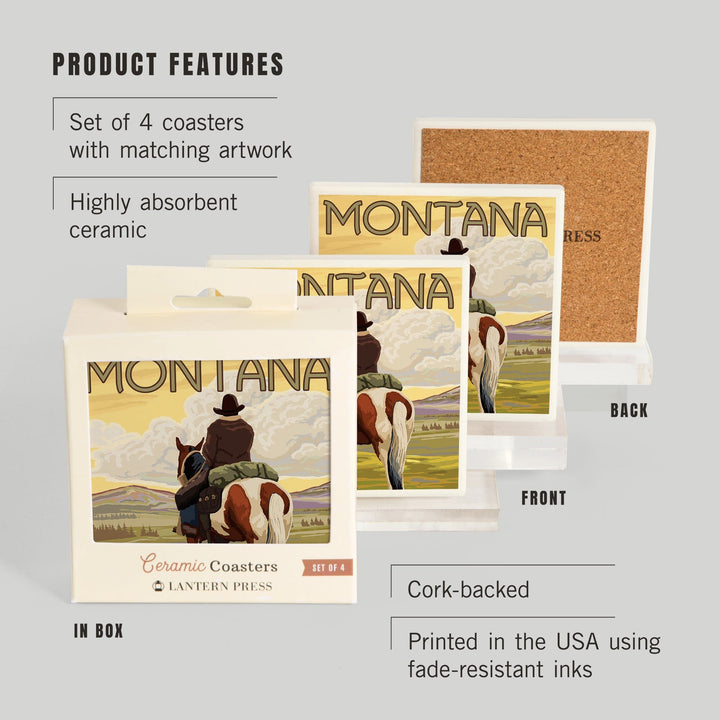 Montana, Cowboy and Horse, Coasters Coasters Lantern Press