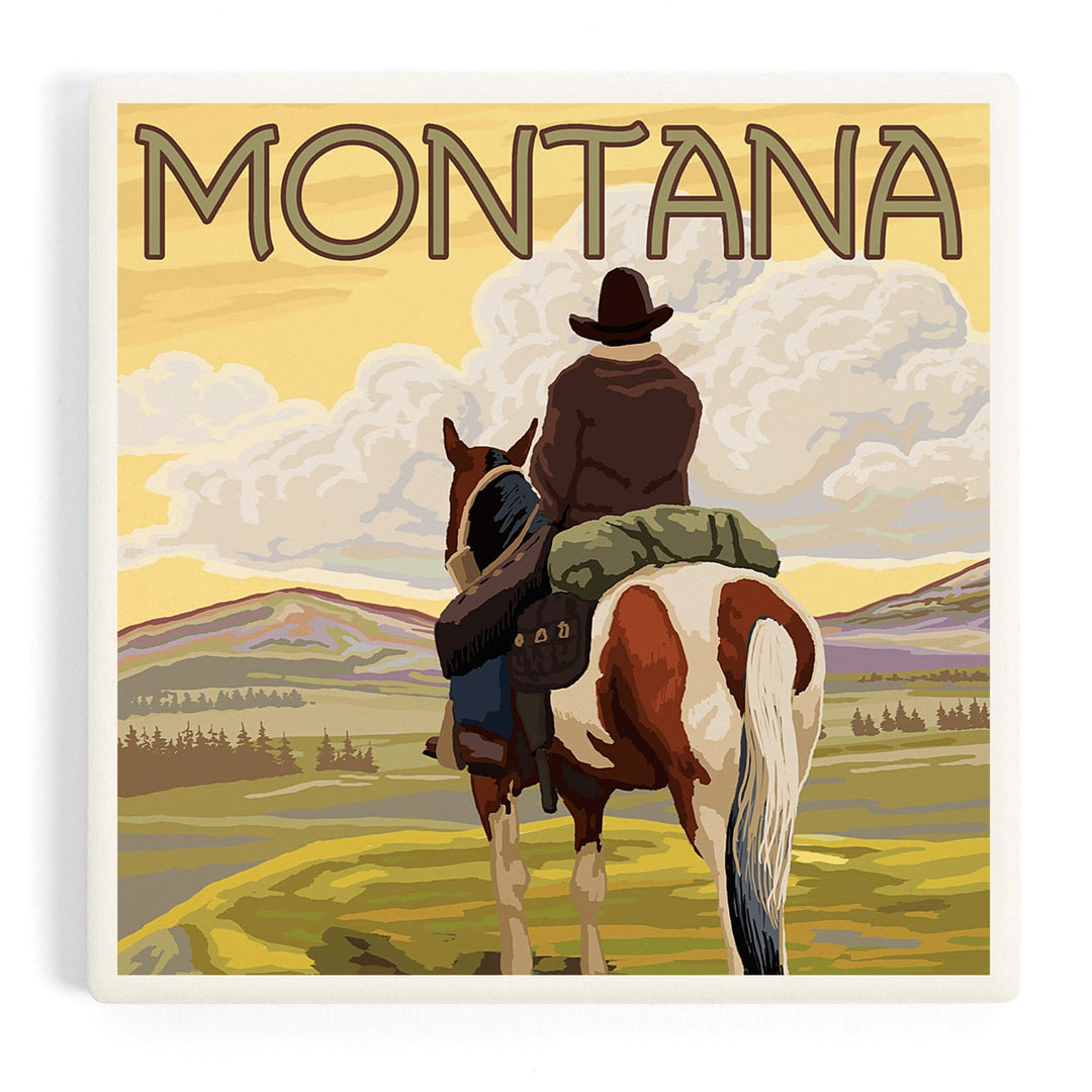 Montana, Cowboy and Horse, Coasters Coasters Lantern Press Coaster