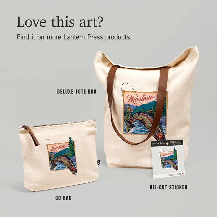 Montana, Fly Fishing Scene, Contour, Lantern Press Artwork, Vinyl Sticker Sticker Lantern Press