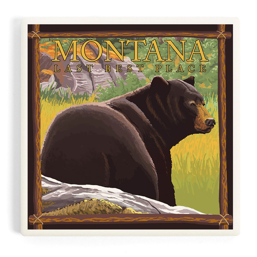 Montana, Last Best Place, Bear in Forest, Coasters Coasters Lantern Press