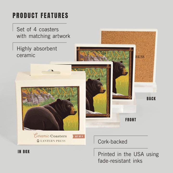Montana, Last Best Place, Bear in Forest, Coasters Coasters Lantern Press