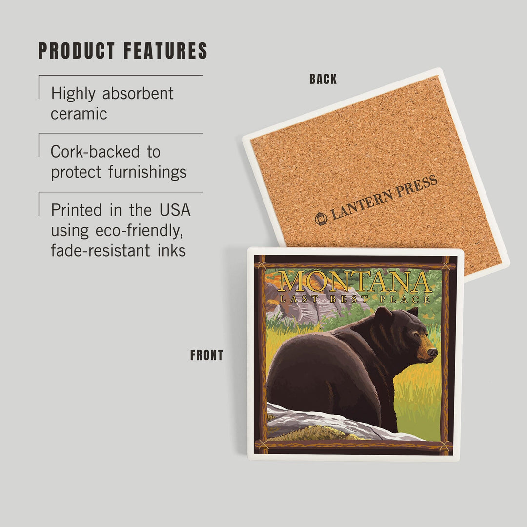 Montana, Last Best Place, Bear in Forest, Coasters Coasters Lantern Press