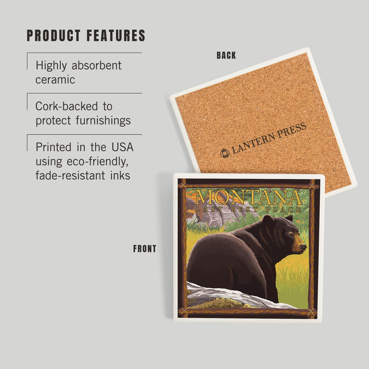 Montana, Last Best Place, Bear in Forest, Coasters Coasters Lantern Press