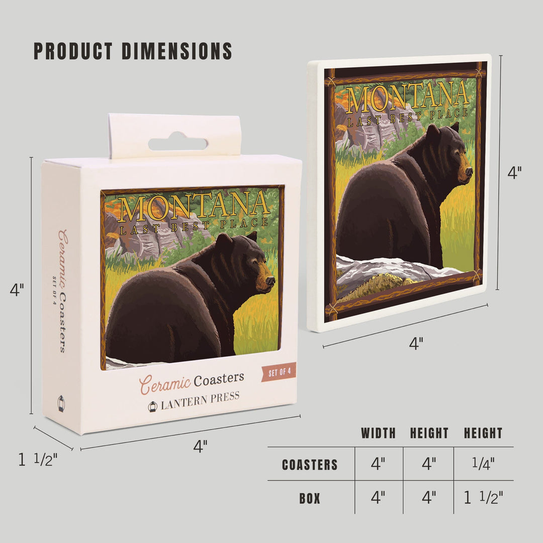 Montana, Last Best Place, Bear in Forest, Coasters Coasters Lantern Press