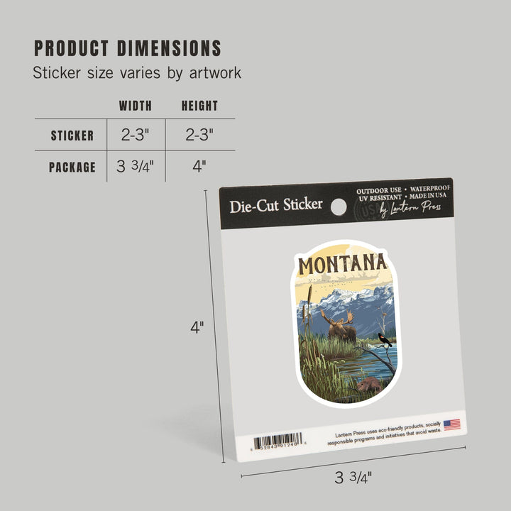 Montana, Moose & Marsh Scene, Contour, Lantern Press Artwork, Vinyl Sticker Sticker Lantern Press
