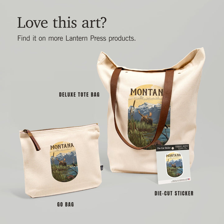 Montana, Moose & Marsh Scene, Contour, Lantern Press Artwork, Vinyl Sticker Sticker Lantern Press