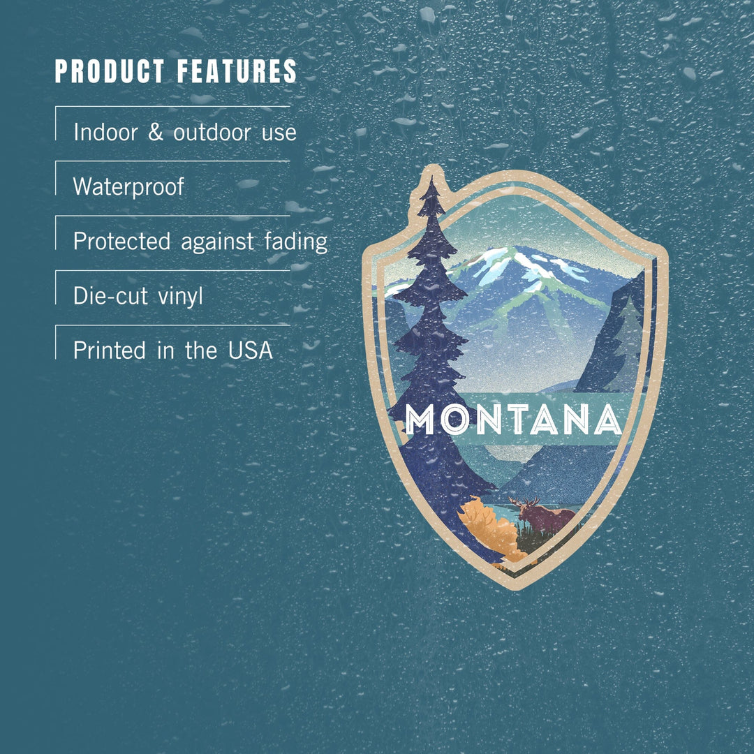 Montana, Mountain & Moose, Lithograph, Contour, Lantern Press Artwork, Vinyl Sticker Sticker Lantern Press