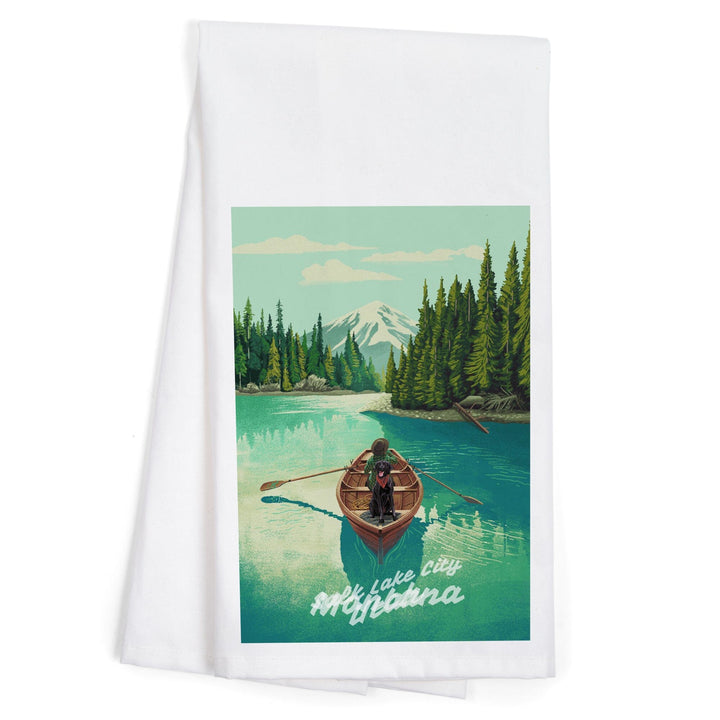 Montana, Quiet Explorer, Boating, Mountain, Organic Cotton Kitchen Tea Towels Kitchen Lantern Press