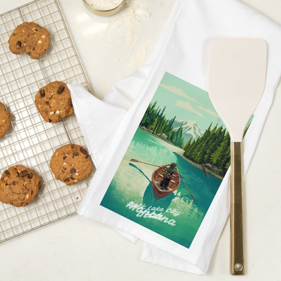 Montana, Quiet Explorer, Boating, Mountain, Organic Cotton Kitchen Tea Towels Kitchen Lantern Press