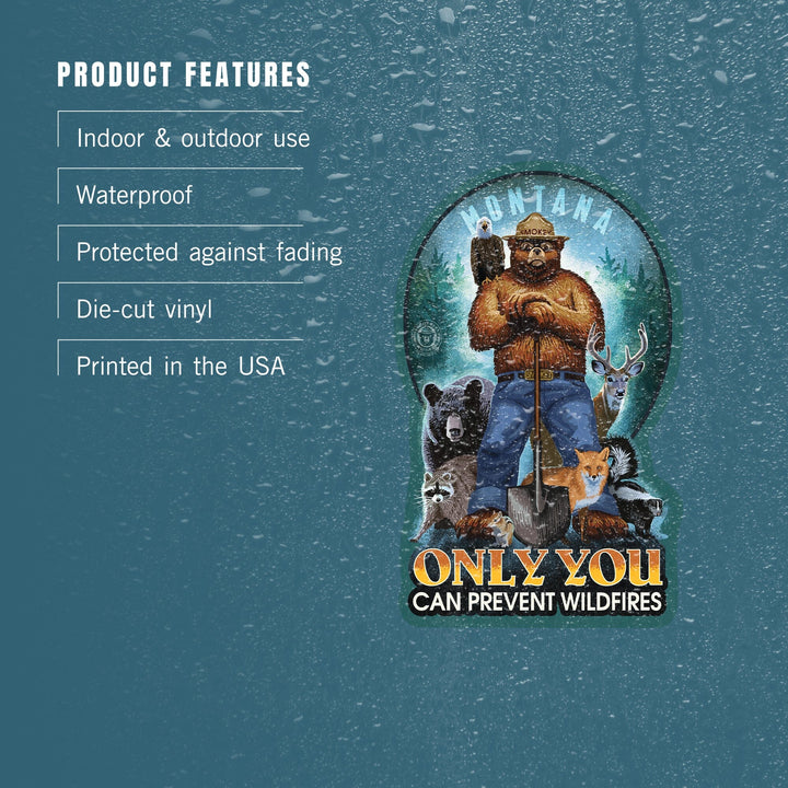 Montana, Smokey Bear, Only You Can Prevent Wildfires, Contour, Vinyl Sticker Sticker Lantern Press