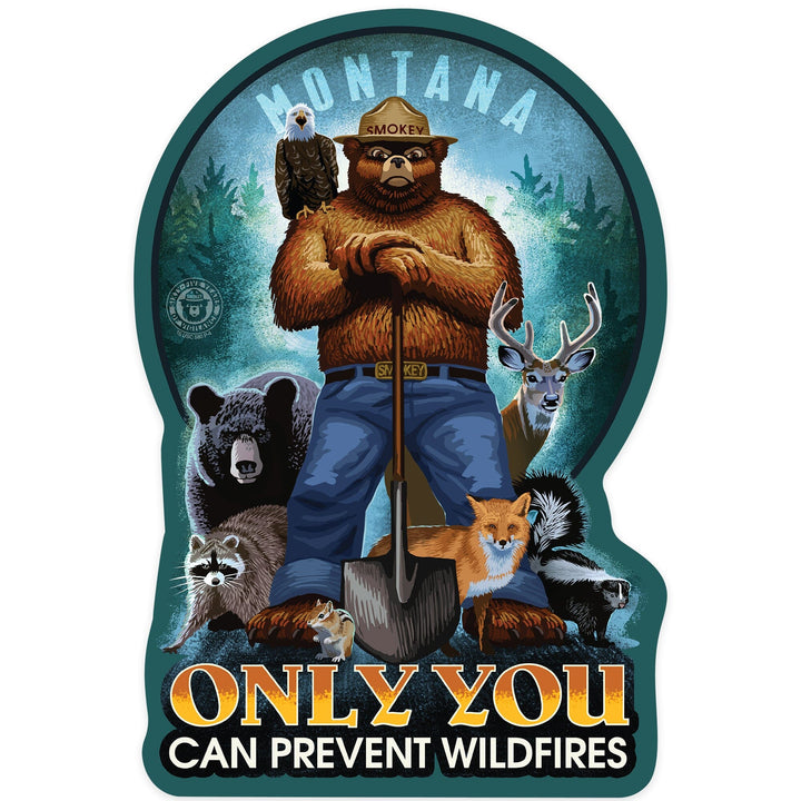 Montana, Smokey Bear, Only You Can Prevent Wildfires, Contour, Vinyl Sticker Sticker Lantern Press