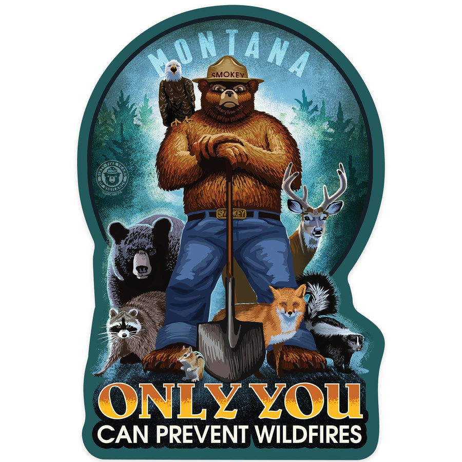 Montana, Smokey Bear, Only You Can Prevent Wildfires, Contour, Vinyl Sticker Sticker Lantern Press