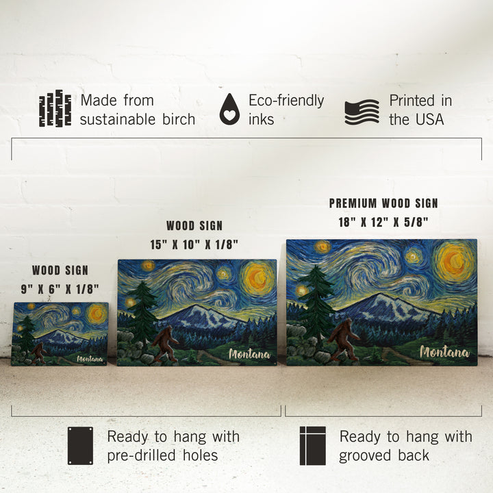 Montana, Starry Night, Bigfoot, Wood Signs and Postcards Wood Lantern Press