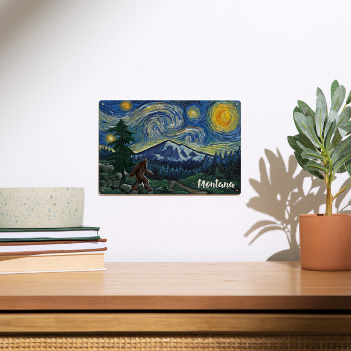 Montana, Starry Night, Bigfoot, Wood Signs and Postcards Wood Lantern Press