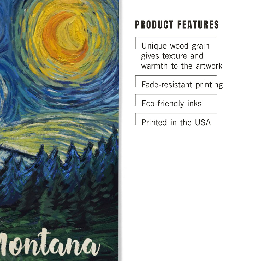 Montana, Starry Night, Bigfoot, Wood Signs and Postcards Wood Lantern Press