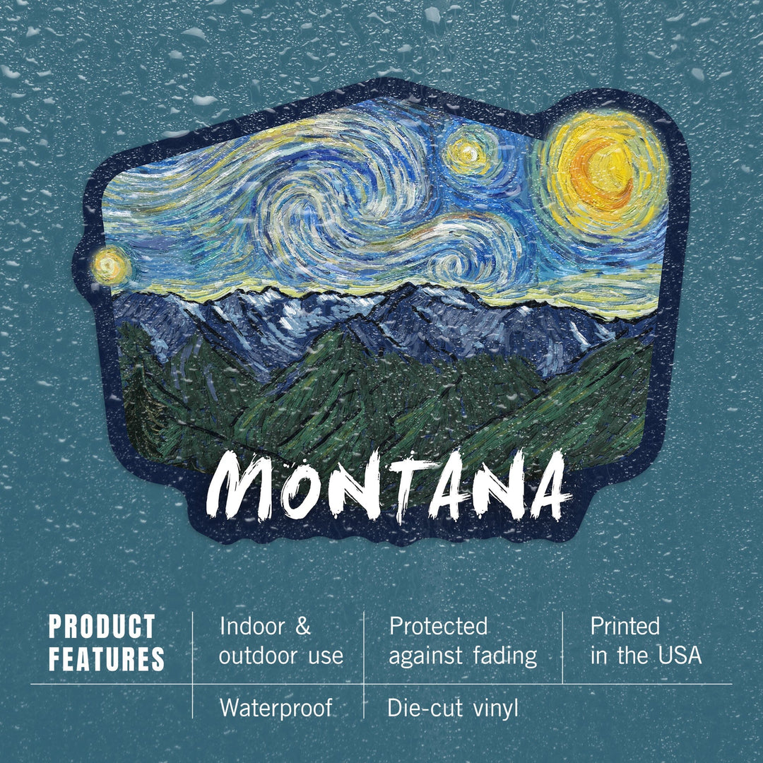 Montana, Starry Night, Contour, Lantern Press Artwork, Vinyl Sticker Sticker Lantern Press