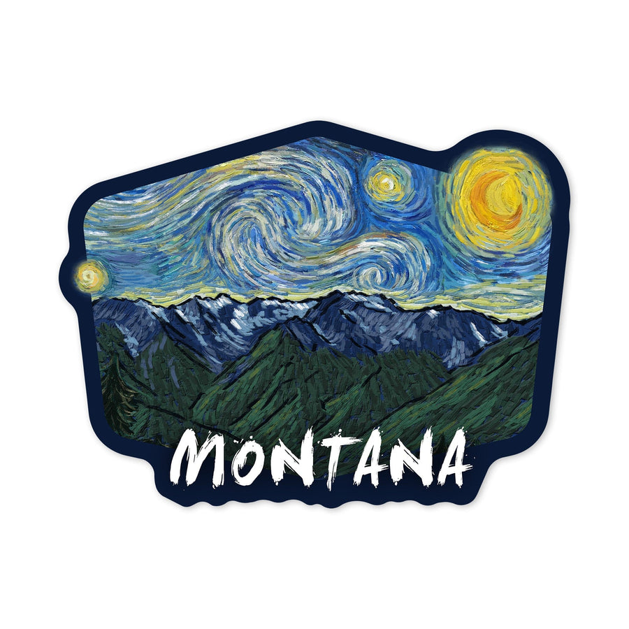 Montana, Starry Night, Contour, Lantern Press Artwork, Vinyl Sticker Sticker Lantern Press