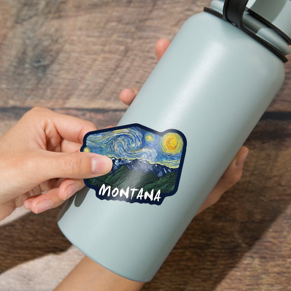Montana, Starry Night, Contour, Lantern Press Artwork, Vinyl Sticker Sticker Lantern Press