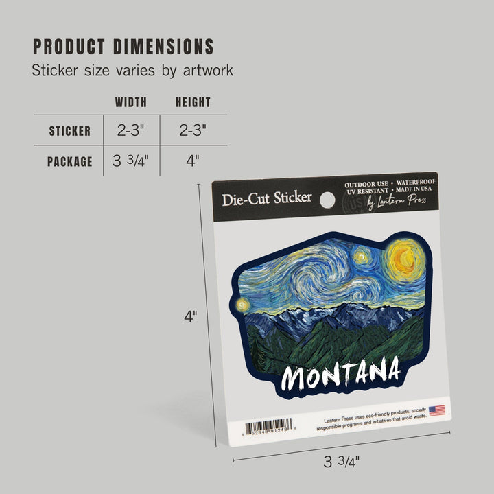 Montana, Starry Night, Contour, Lantern Press Artwork, Vinyl Sticker Sticker Lantern Press