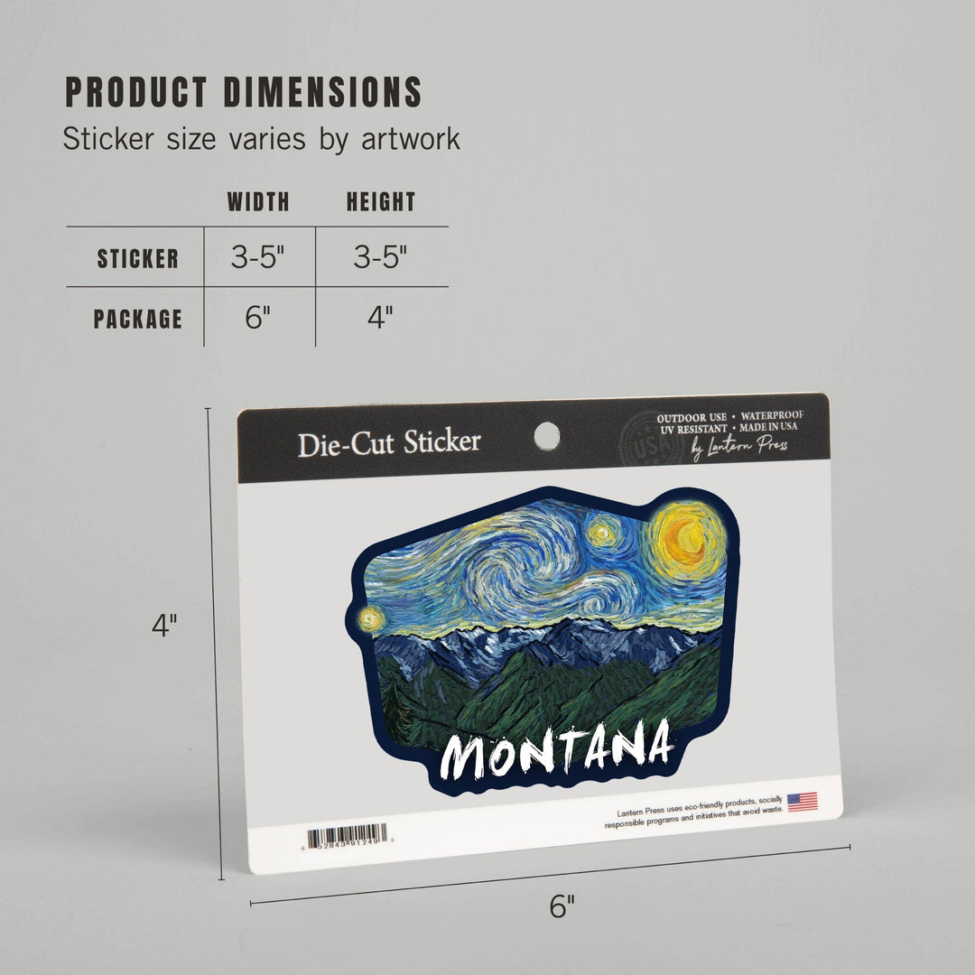 Montana, Starry Night, Contour, Lantern Press Artwork, Vinyl Sticker Sticker Lantern Press
