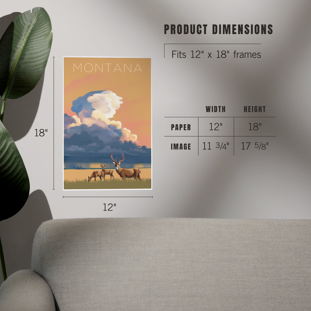 Montana, White-tailed Deer and Rain Cloud, Lithograph, Art & Giclee Prints Art Lantern Press