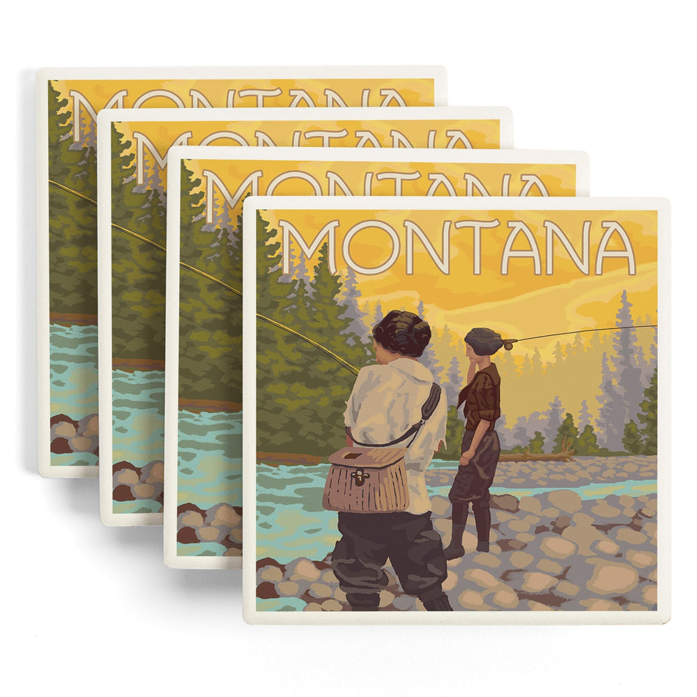 Montana, Women Fly Fishing, Coasters Coasters Lantern Press