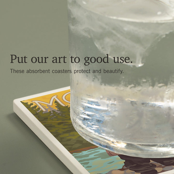 Montana, Women Fly Fishing, Coasters Coasters Lantern Press