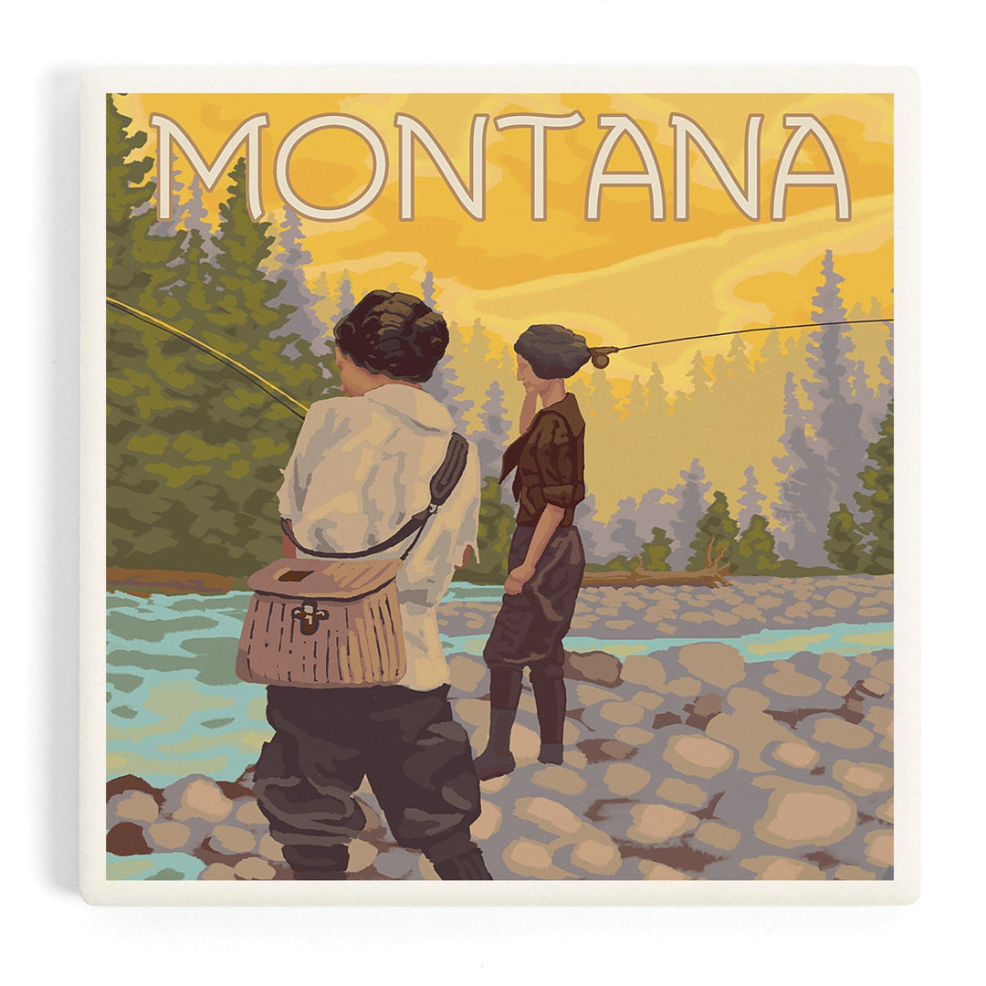 Montana, Women Fly Fishing, Coasters Coasters Lantern Press