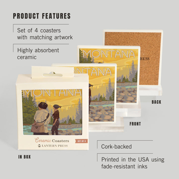 Montana, Women Fly Fishing, Coasters Coasters Lantern Press