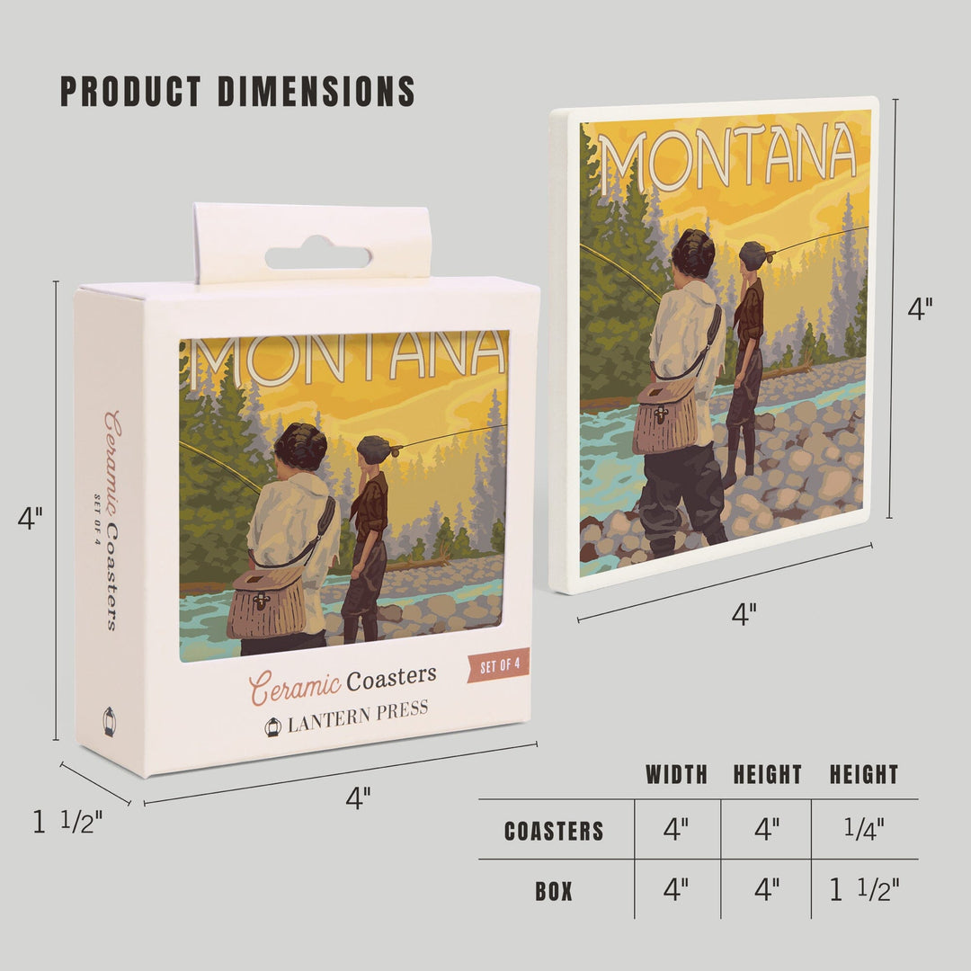 Montana, Women Fly Fishing, Coasters Coasters Lantern Press