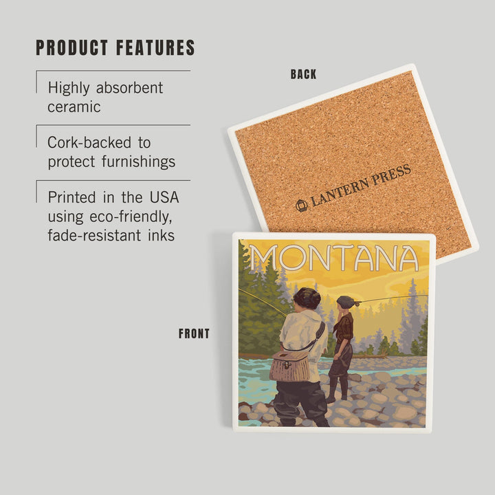 Montana, Women Fly Fishing, Coasters Coasters Lantern Press