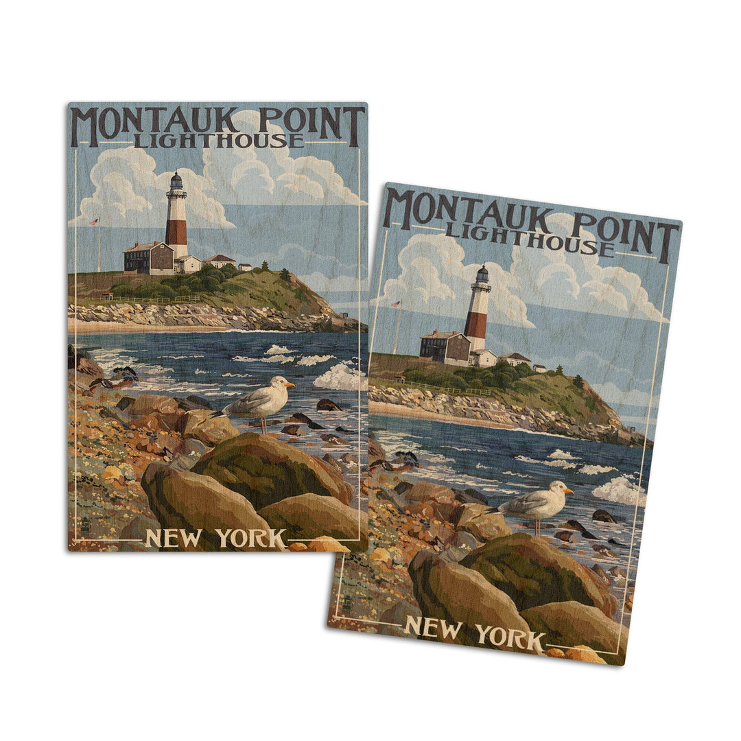Montauk Point Lighthouse, New York, Lantern Press Artwork, Wood Signs and Postcards Wood Lantern Press 4x6 Wood Postcard Set