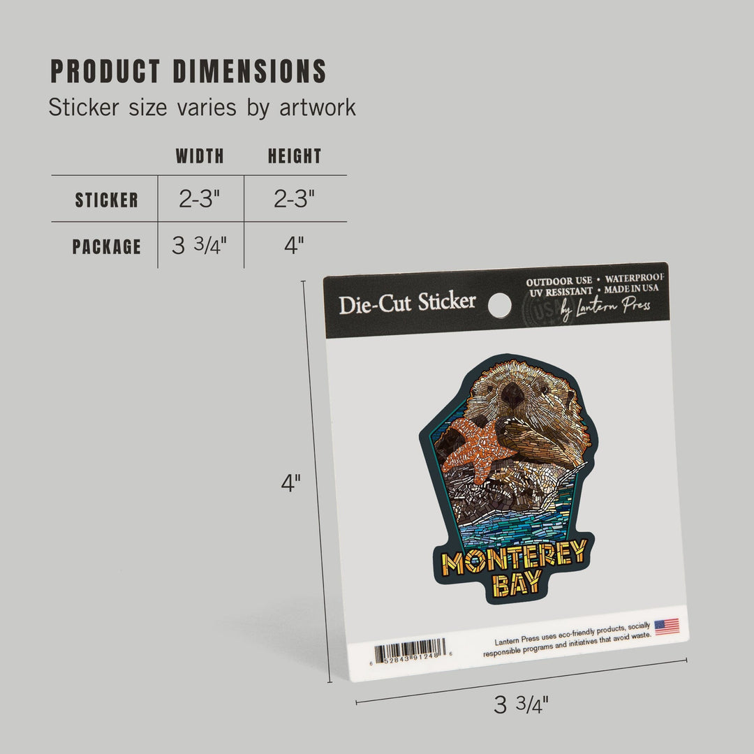 Monterey Bay, California, Otter, Mosaic, Contour, Vinyl Sticker Sticker Lantern Press