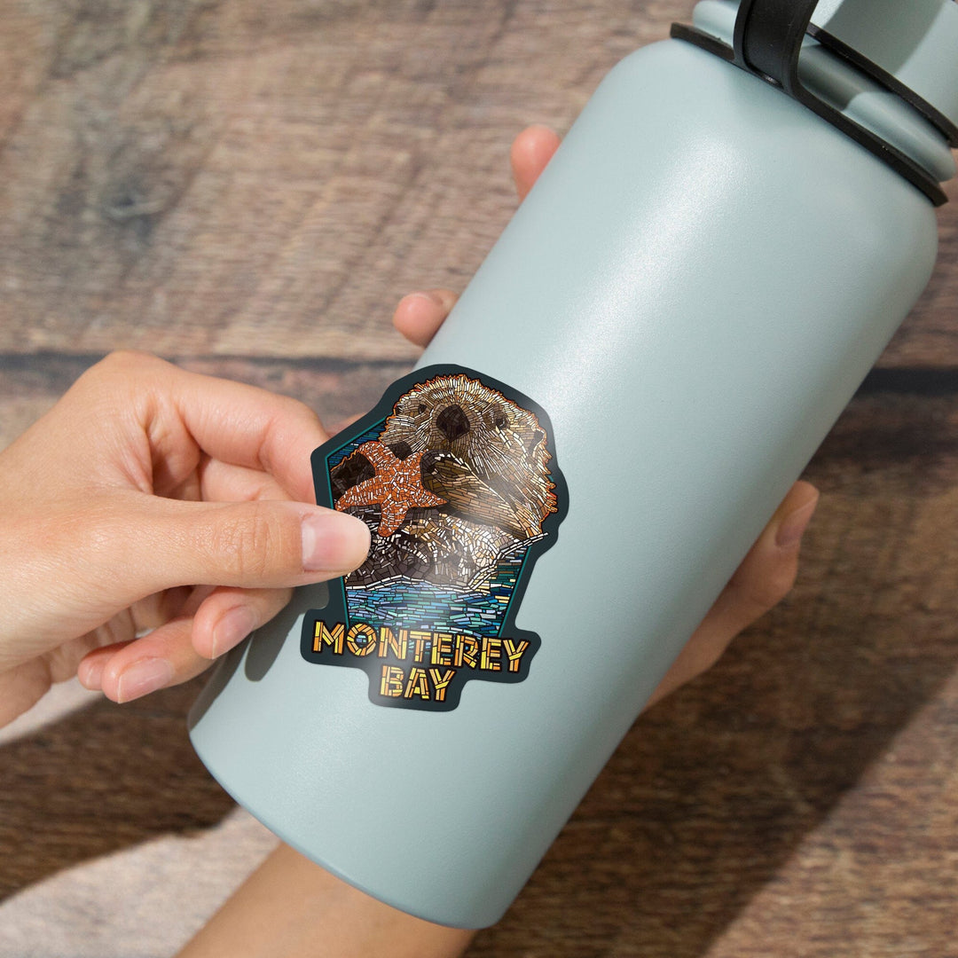Monterey Bay, California, Otter, Mosaic, Contour, Vinyl Sticker Sticker Lantern Press