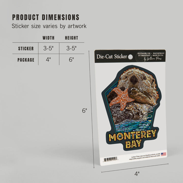 Monterey Bay, California, Otter, Mosaic, Contour, Vinyl Sticker Sticker Lantern Press