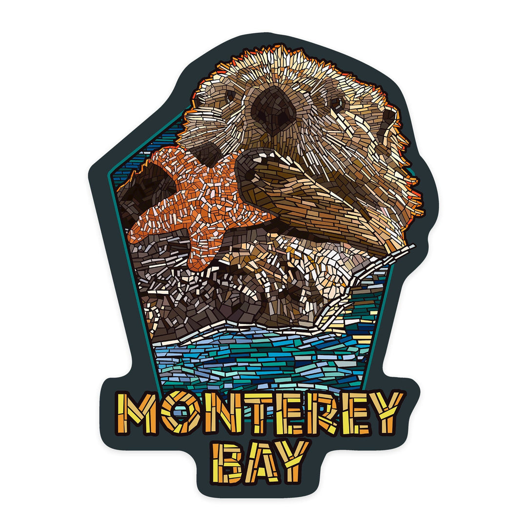 Monterey Bay, California, Otter, Mosaic, Contour, Vinyl Sticker Sticker Lantern Press