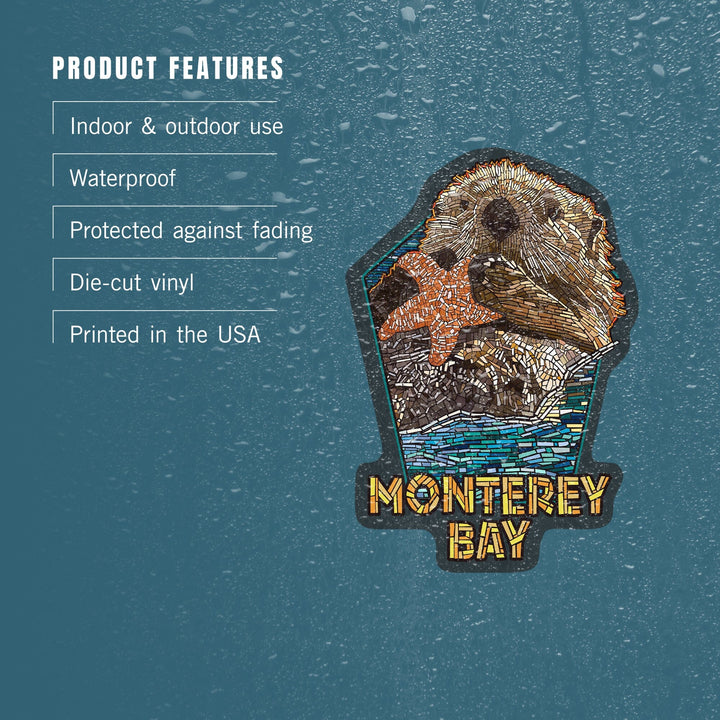 Monterey Bay, California, Otter, Mosaic, Contour, Vinyl Sticker Sticker Lantern Press