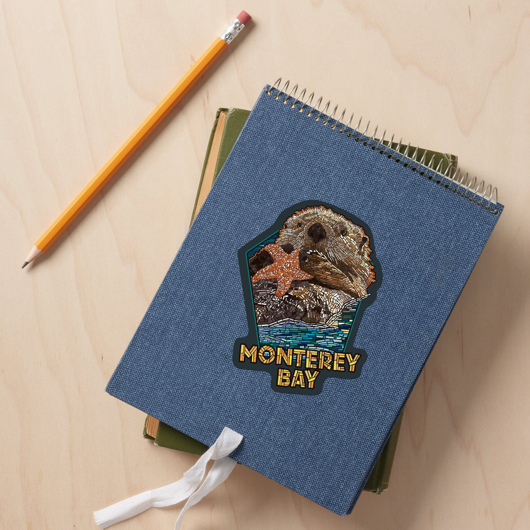 Monterey Bay, California, Otter, Mosaic, Contour, Vinyl Sticker Sticker Lantern Press