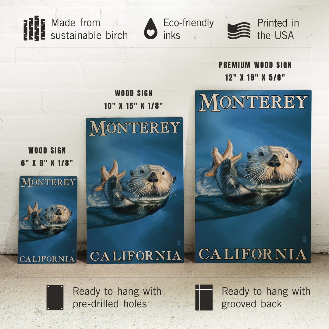 Monterey, California, Sea Otter, Lantern Press Artwork, Wood Signs and Postcards Wood Lantern Press