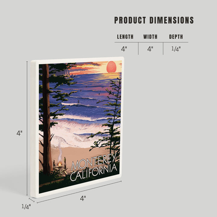 Monterey, California, Sunset and Beach, Coasters Coasters Lantern Press