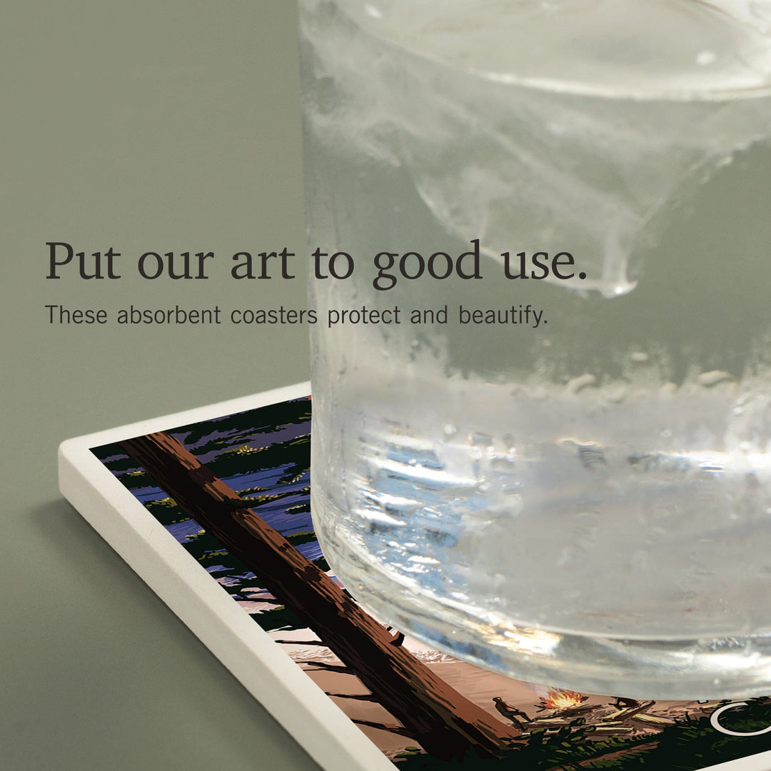 Monterey, California, Sunset and Beach, Coasters Coasters Lantern Press