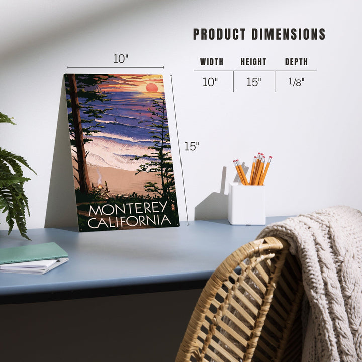Monterey, California, Sunset & Beach, Lantern Press Artwork, Wood Signs and Postcards Wood Lantern Press