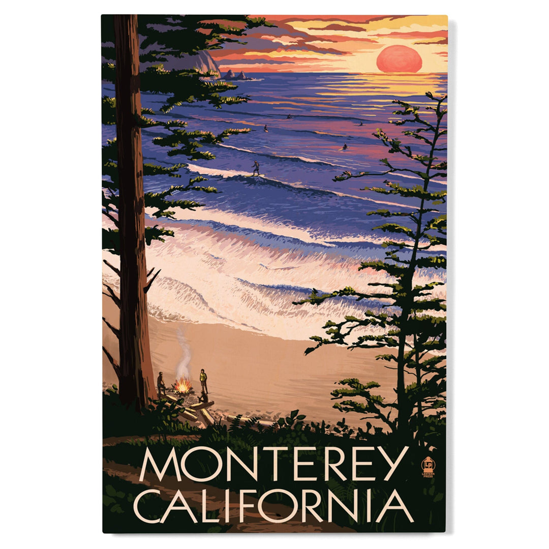 Monterey, California, Sunset & Beach, Lantern Press Artwork, Wood Signs and Postcards Wood Lantern Press