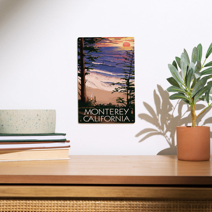 Monterey, California, Sunset & Beach, Lantern Press Artwork, Wood Signs and Postcards Wood Lantern Press