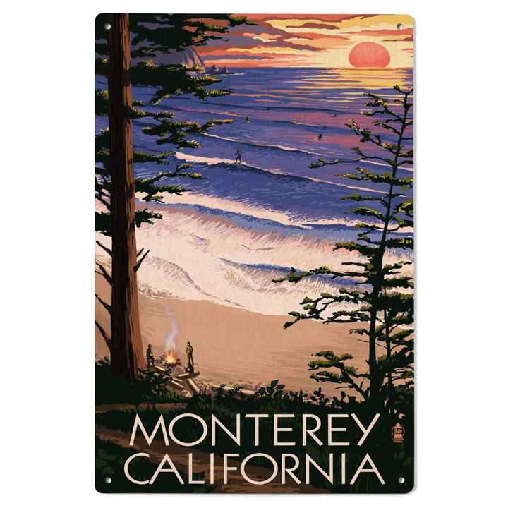 Monterey, California, Sunset & Beach, Lantern Press Artwork, Wood Signs and Postcards Wood Lantern Press