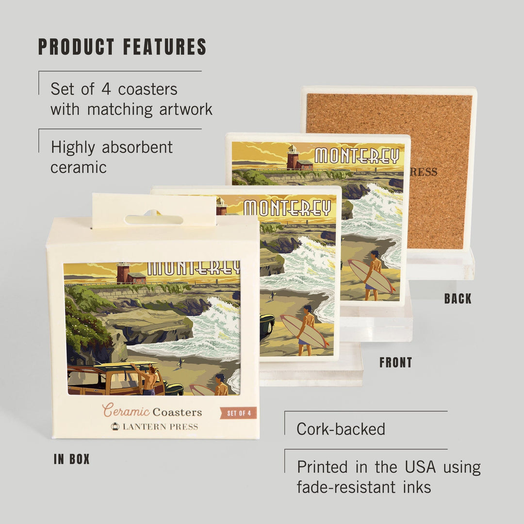 Monterey, California, Woody on Beach, Coasters Coasters Lantern Press