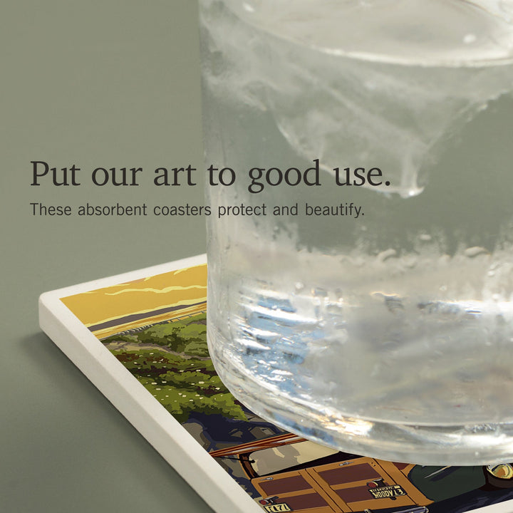 Monterey, California, Woody on Beach, Coasters Coasters Lantern Press