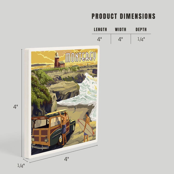 Monterey, California, Woody on Beach, Coasters Coasters Lantern Press