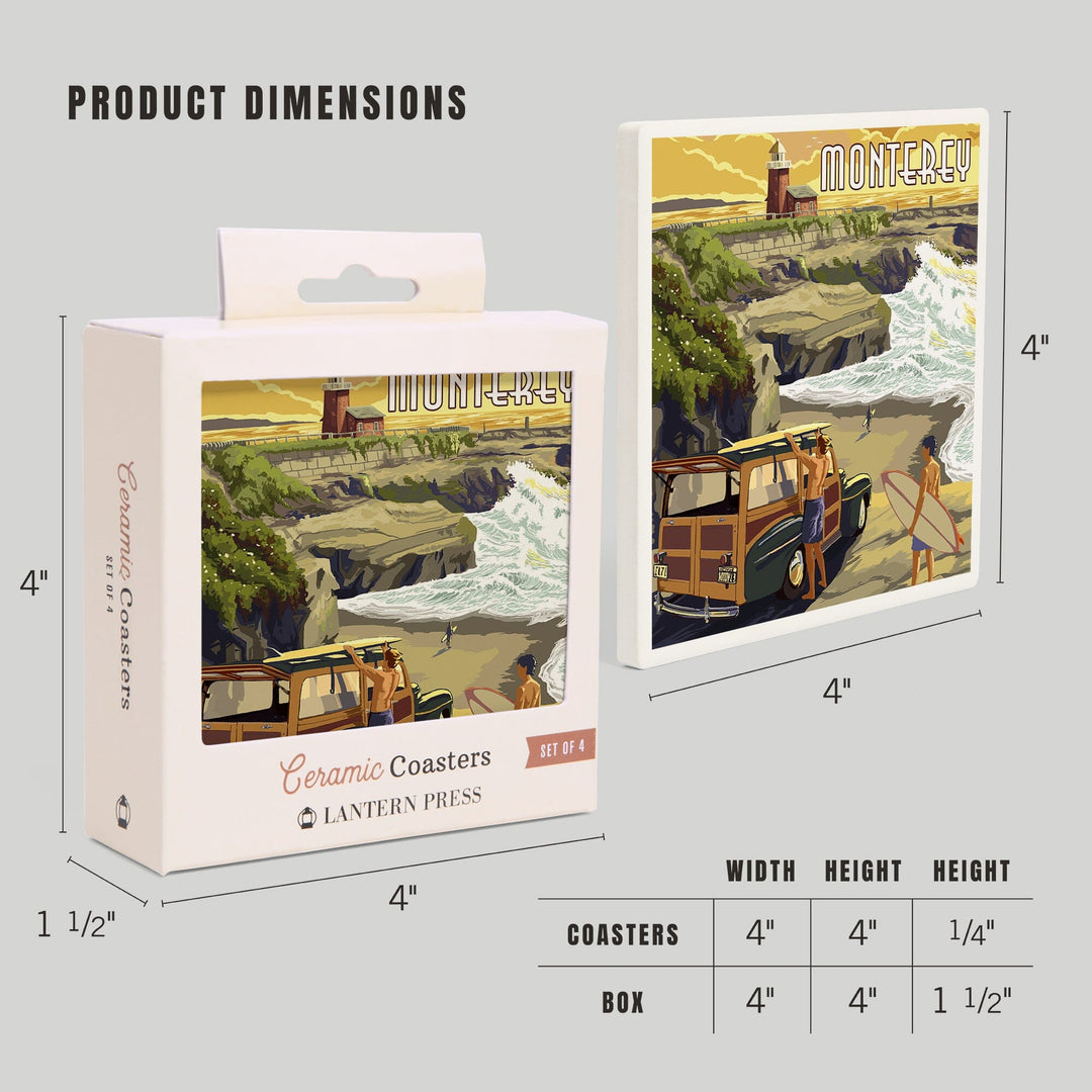 Monterey, California, Woody on Beach, Coasters Coasters Lantern Press