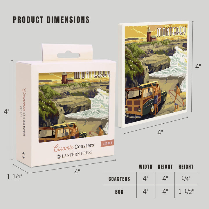 Monterey, California, Woody on Beach, Coasters Coasters Lantern Press